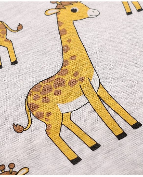 Babyhug 100% Cotton Knit Full Sleeves Rompers with Giraffe Print Pack of 2 - Light Blue & Grey