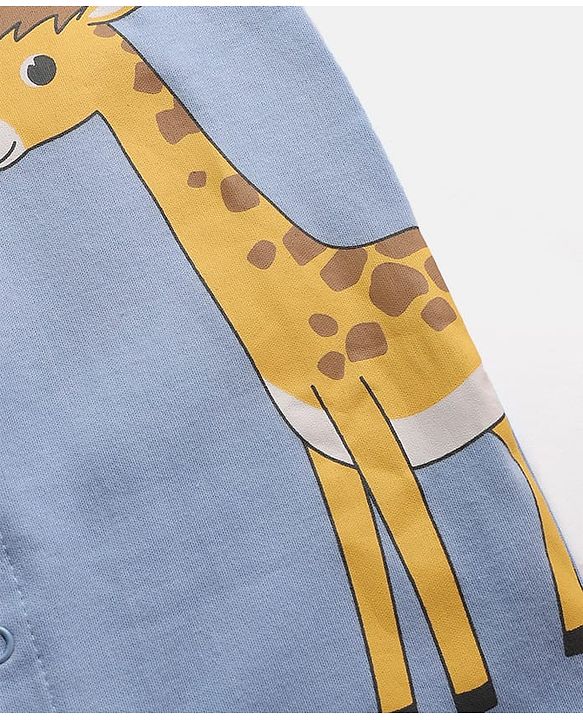 Babyhug 100% Cotton Knit Full Sleeves Rompers with Giraffe Print Pack of 2 - Light Blue & Grey