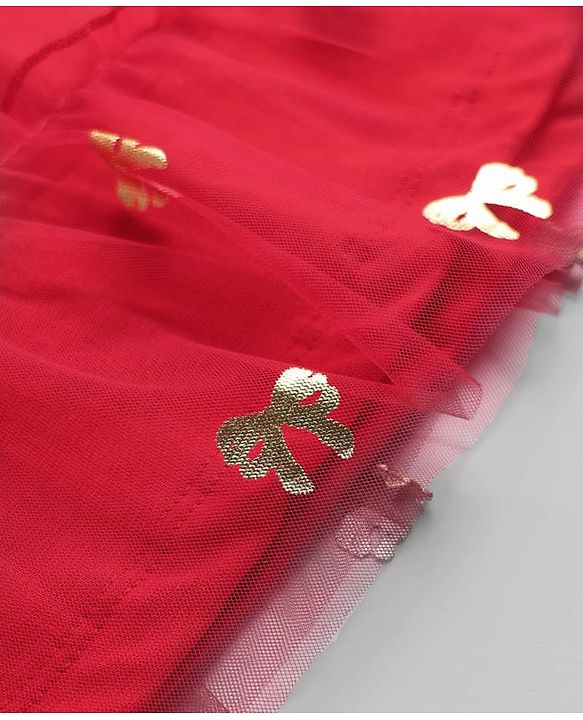 Babyhug Cotton Woven Full Sleeves Foil Printed Frock With Leggings - Red