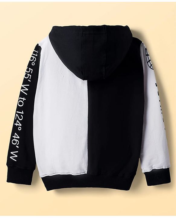 Pine Kids Cotton Knit Full Sleeves Hooded Sweatjacket with Text Print & Kangaroo Pockets - Black