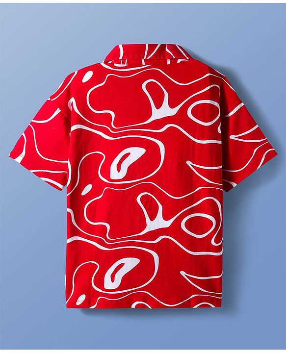 Pine Kids Cotton Knit Half Sleeves Printed Shirt Styled Top With Inner Tee - Red & White
