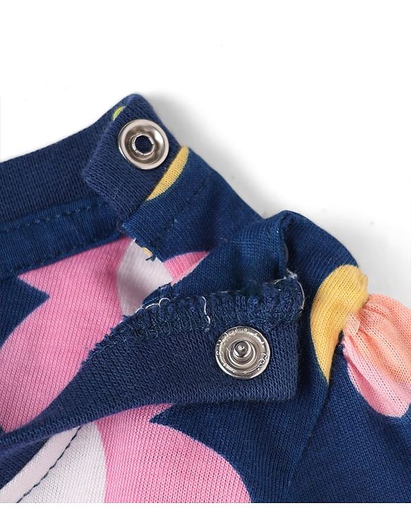 Babyhug 100% Cotton Knit Full Sleeves Co-ord Floral Printed Night Suit - Navy Blue