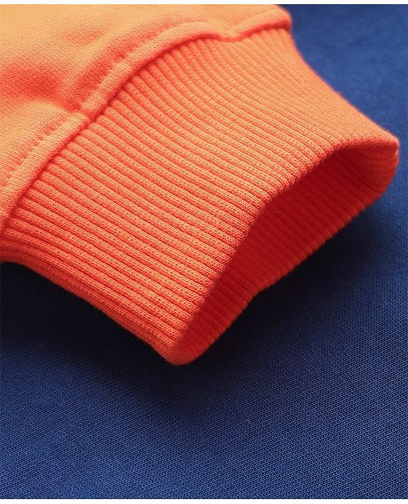 Pine Kids Cotton Knit Full Sleeves Hooded Sweatjacket With Future Print - Navy Blue & Orange