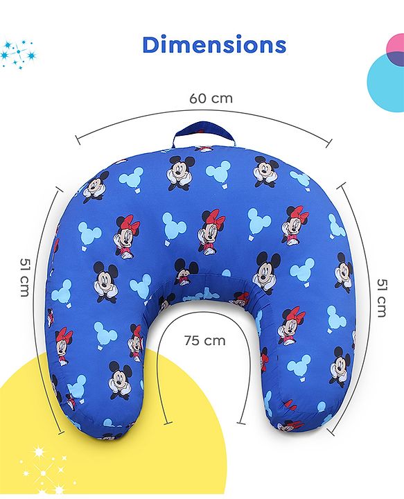 Babyhug Disney Premium 100% Cotton C Shape Cotton Feeding Pillow Mickey Hot Air Balloon Print - Blue | Fits upto waist size 36 inches