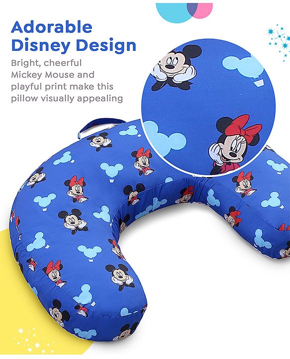 Babyhug Disney Premium 100% Cotton C Shape Cotton Feeding Pillow Mickey Hot Air Balloon Print - Blue | Fits upto waist size 36 inches