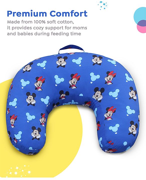 Babyhug Disney Premium 100% Cotton C Shape Cotton Feeding Pillow Mickey Hot Air Balloon Print - Blue | Fits upto waist size 36 inches