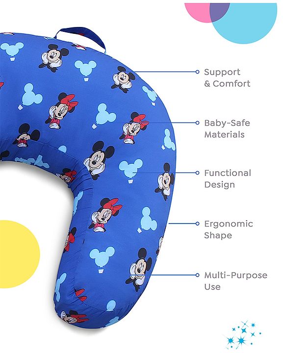 Babyhug Disney Premium 100% Cotton C Shape Cotton Feeding Pillow Mickey Hot Air Balloon Print - Blue | Fits upto waist size 36 inches