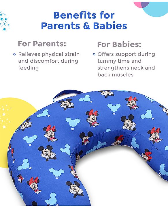 Babyhug Disney Premium 100% Cotton C Shape Cotton Feeding Pillow Mickey Hot Air Balloon Print - Blue | Fits upto waist size 36 inches