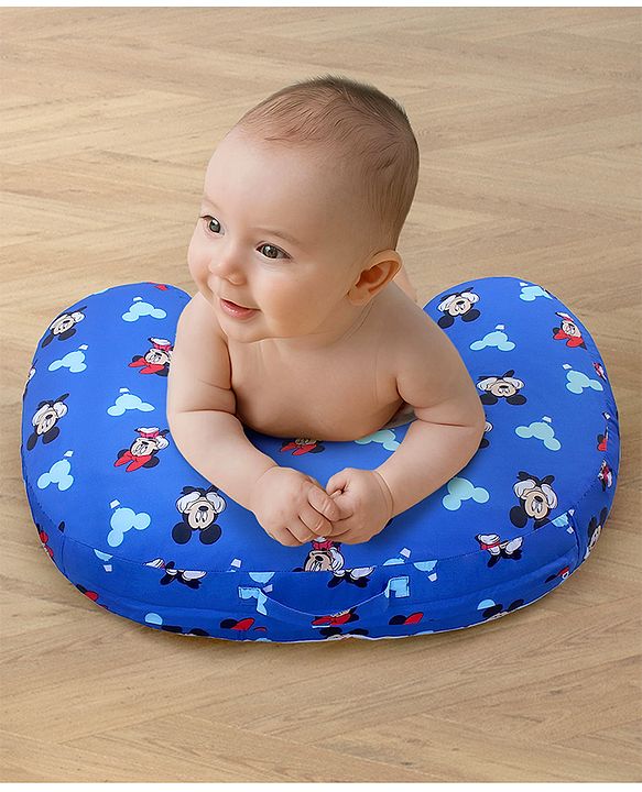 Babyhug Disney Premium 100% Cotton C Shape Cotton Feeding Pillow Mickey Hot Air Balloon Print - Blue | Fits upto waist size 36 inches