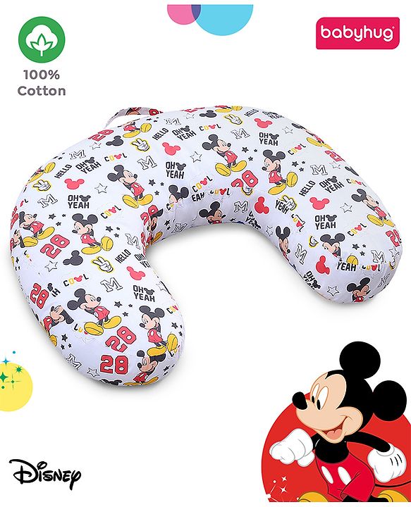 Babyhug Disney Premium 100% Cotton C Shape Cotton Feeding Pillow Mickey Hot Air Balloon Print - Blue | Fits upto waist size 36 inches