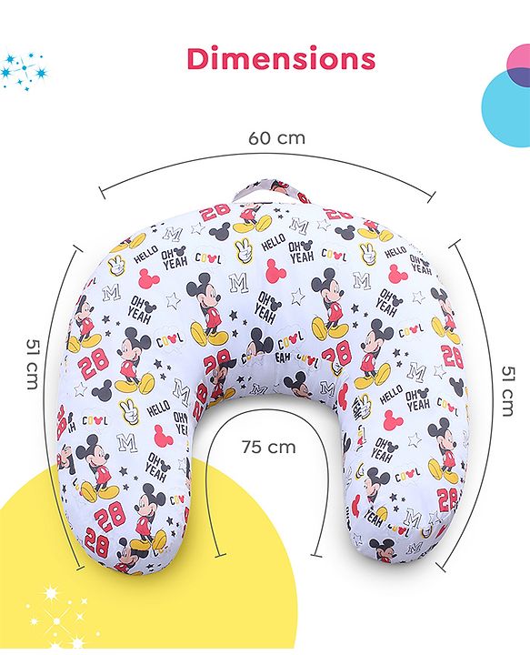 Babyhug Disney Premium 100% Cotton C Shape Cotton Feeding Pillow Mickey Hot Air Balloon Print - Blue | Fits upto waist size 36 inches
