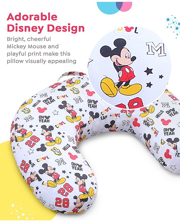 Babyhug Disney Premium 100% Cotton C Shape Cotton Feeding Pillow Mickey Hot Air Balloon Print - Blue | Fits upto waist size 36 inches