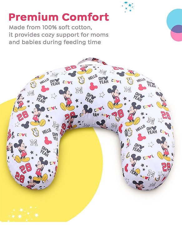 Babyhug Disney Premium 100% Cotton C Shape Cotton Feeding Pillow Mickey Hot Air Balloon Print - Blue | Fits upto waist size 36 inches