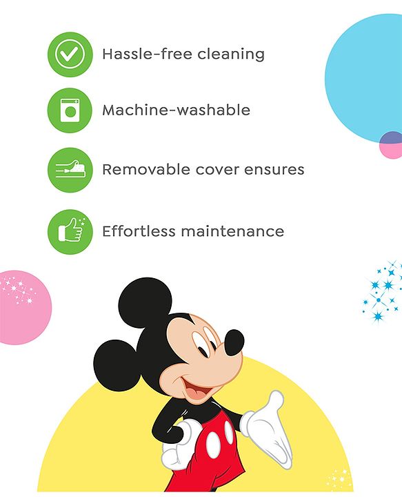 Babyhug Disney Premium 100% Cotton C Shape Cotton Feeding Pillow Mickey Hot Air Balloon Print - Blue | Fits upto waist size 36 inches