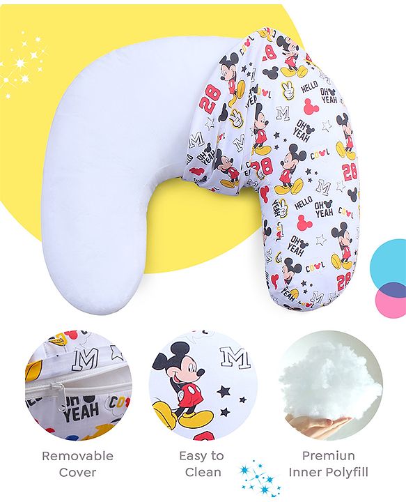Babyhug Disney Premium 100% Cotton C Shape Cotton Feeding Pillow Mickey Hot Air Balloon Print - Blue | Fits upto waist size 36 inches