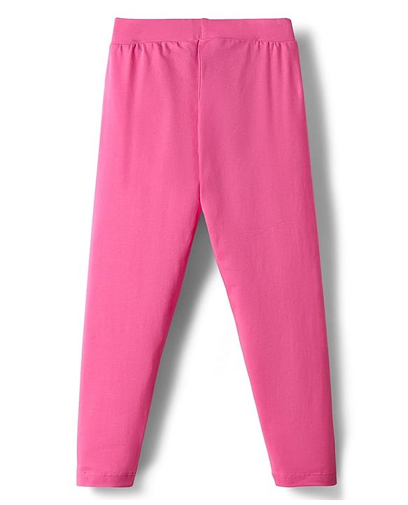 Pine Kids Cotton Knit Full Length Leggings With Stretch & Text Print - Dark Pink