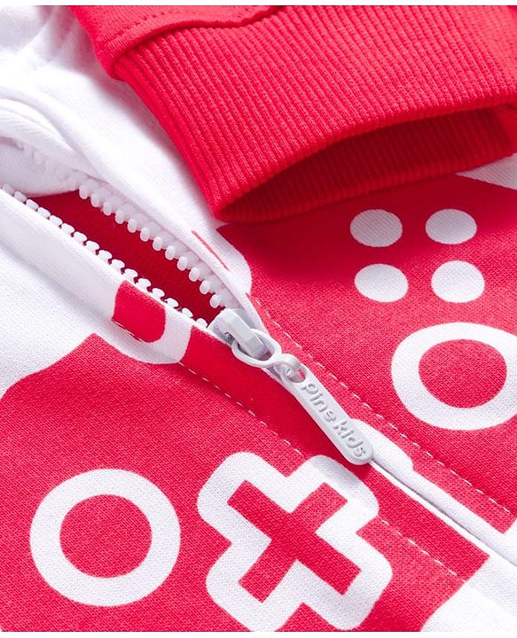 Pine Kids Cotton Knit Full Sleeves Cut & Sew Hooded SweatJacket Gaming Print - Red