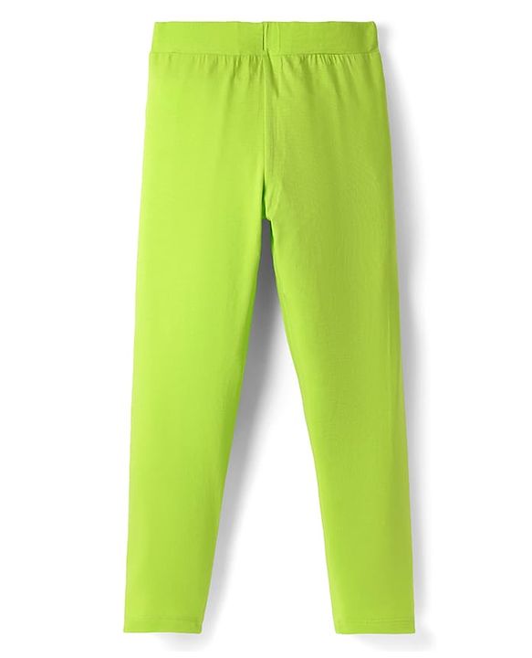 Pine Kids Cotton Knit Full Length Solid Colour Leggings Pack Of 2 - Pink & Lime Green