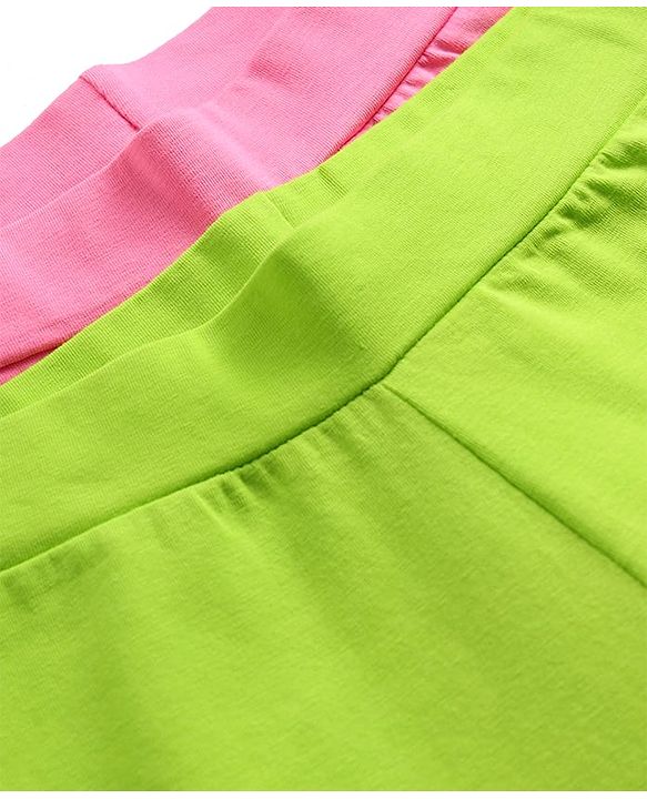 Pine Kids Cotton Knit Full Length Solid Colour Leggings Pack Of 2 - Pink & Lime Green