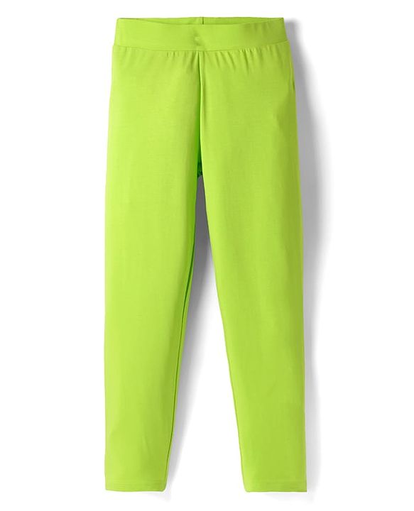 Pine Kids Cotton Knit Full Length Solid Colour Leggings Pack Of 2 - Pink & Lime Green