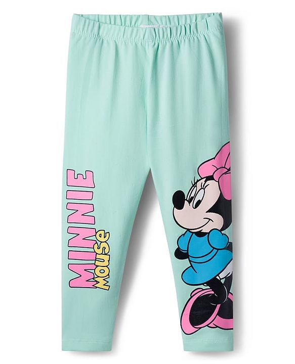 Babyhug Disney Lycra Knit Full Length Leggings With Minnie Mouse Graphics Pack of 3 - Pink & Light Green