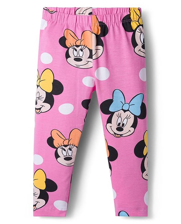 Babyhug Disney Lycra Knit Full Length Leggings With Minnie Mouse Graphics Pack of 3 - Pink & Light Green