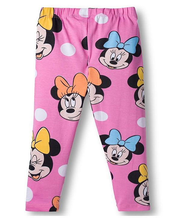 Babyhug Disney Lycra Knit Full Length Leggings With Minnie Mouse Graphics Pack of 3 - Pink & Light Green
