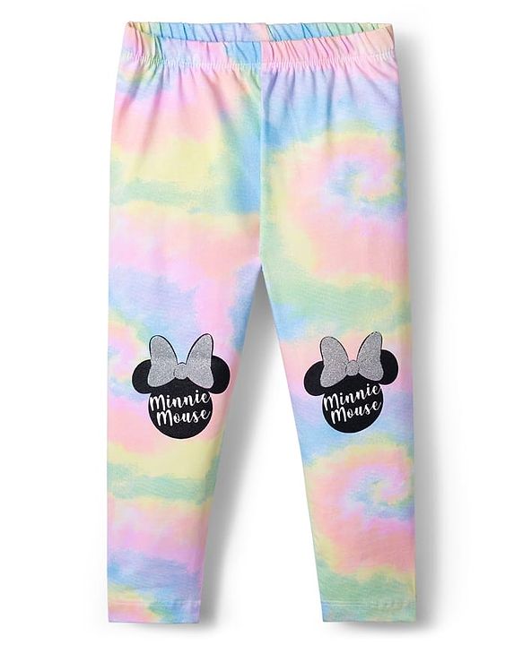 Babyhug Disney Lycra Knit Full Length Leggings With Minnie Mouse Graphics Pack of 3 - Pink & Light Green
