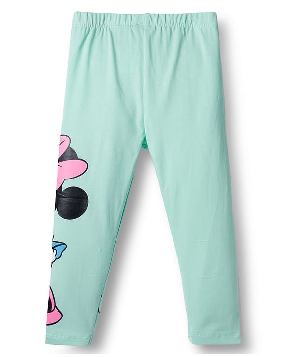 Babyhug Disney Lycra Knit Full Length Leggings With Minnie Mouse Graphics Pack of 3 - Pink & Light Green