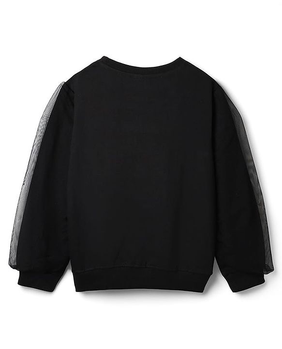 Pine Kids Disney Terry Knit Full Sleeves Co-ord Sweatshirt & Joggers With Minnie Mouse Graphics & Mesh Detailing - Black