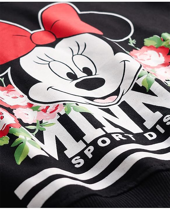 Pine Kids Disney Terry Knit Full Sleeves Co-ord Sweatshirt & Joggers With Minnie Mouse Graphics & Mesh Detailing - Black
