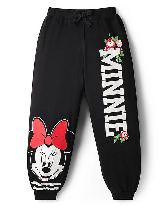 Pine Kids Disney Terry Knit Full Sleeves Co-ord Sweatshirt & Joggers With Minnie Mouse Graphics & Mesh Detailing - Black