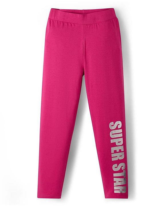 Pine Kids Cotton Knit Full Length Leggings With Text Print - Fuchsia