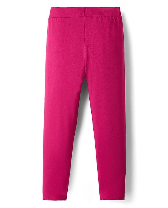 Pine Kids Cotton Knit Full Length Leggings With Text Print - Fuchsia