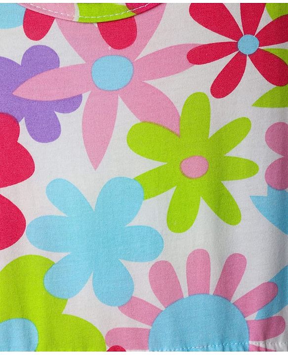 Pine Kids 100% Cotton Half Sleeves Floral Printed Tiered Dress - Multi Colour