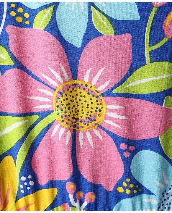 Pine Kids 100% Cotton Half Sleeves Floral Printed Tiered Dress - Blue