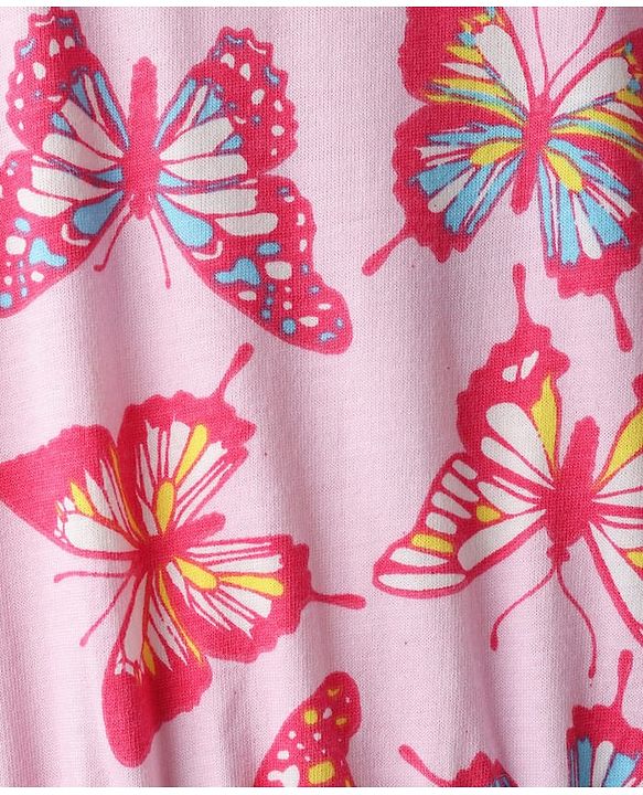 Pine Kids Cotton Knit Half Sleeves Frock With Butterfly Print - Pink