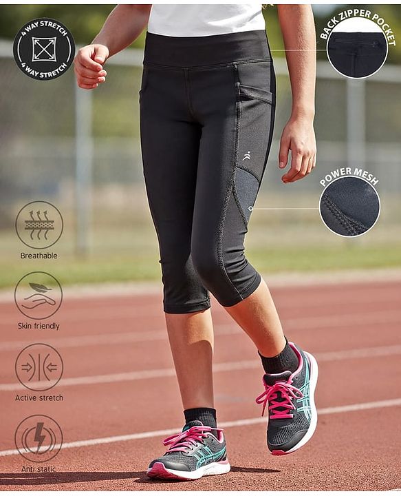 Pine Active Knit Capri Leggings with Mesh - Black