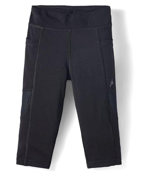 Pine Active Knit Capri Leggings with Mesh - Black