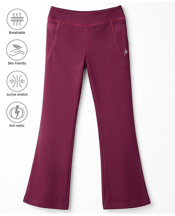 Pine Active Knit Full Length Solid Color Flared Leggings - Wine