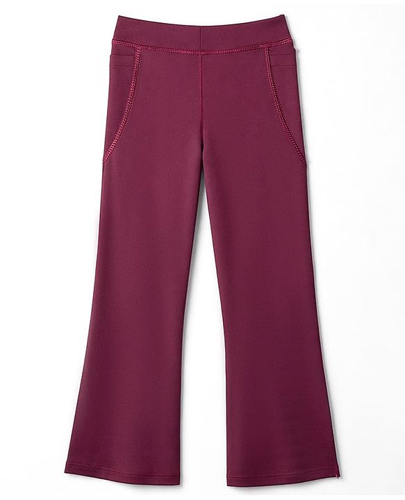 Pine Active Knit Full Length Solid Color Flared Leggings - Wine