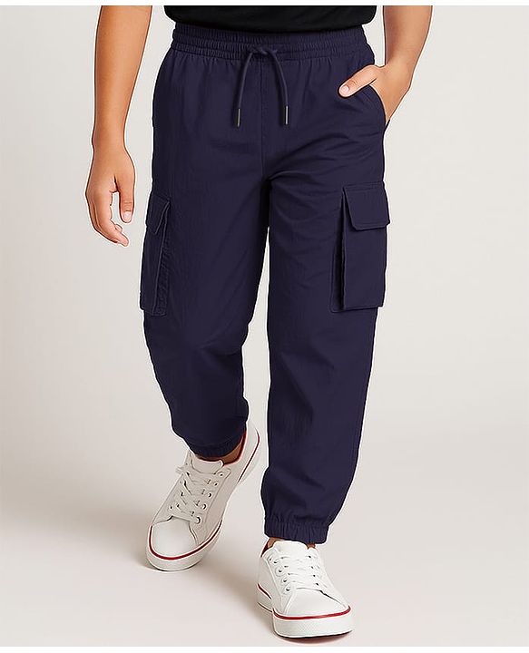 Pine Active Woven Full Length Ultra Light Crush Solid Cargo Pant - Navy Blue