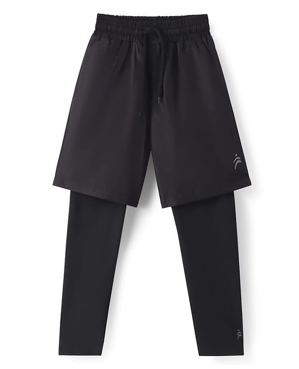 Pine Active Woven Solid Athletic Shorts with Full Length Tights - Black