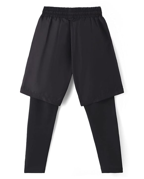 Pine Active Woven Solid Athletic Shorts with Full Length Tights - Black