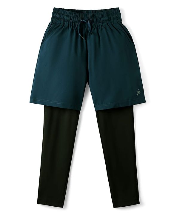 Pine Active Woven Solid Color Athletic Shorts with Full Length Tights - Teal Blue