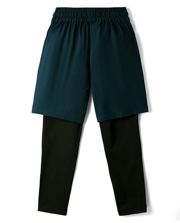 Pine Active Woven Solid Color Athletic Shorts with Full Length Tights - Teal Blue