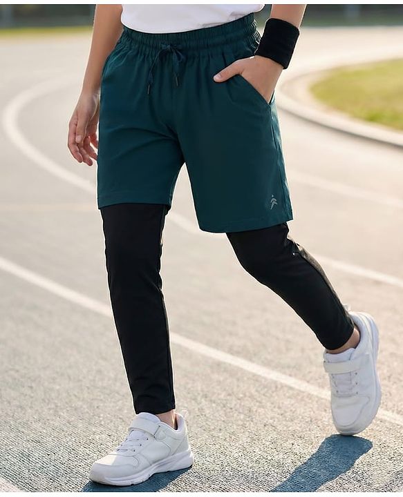 Pine Active Woven Solid Color Athletic Shorts with Full Length Tights - Teal Blue