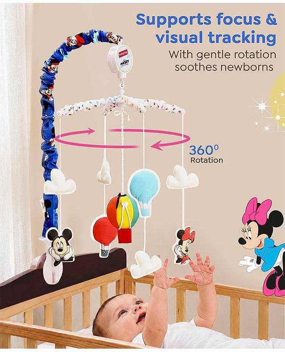 Babyhug Disney Mickey Musical Cot Mobile for Newborn & Toddlers| Crib Décor Toy| Rotating Figures & Gentle Music| Motor Skills & Visual Tracking| Stimulates Hearing| Baby Shower Gift | BIS Certified