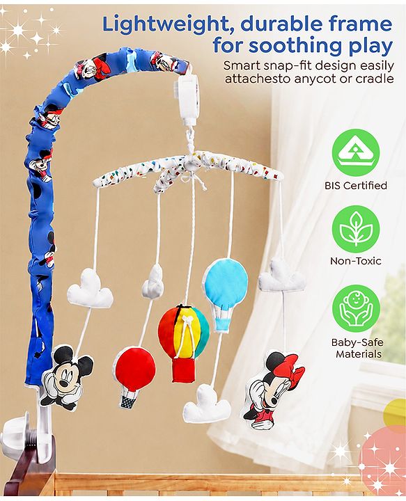 Babyhug Disney Mickey Musical Cot Mobile for Newborn & Toddlers| Crib Décor Toy| Rotating Figures & Gentle Music| Motor Skills & Visual Tracking| Stimulates Hearing| Baby Shower Gift | BIS Certified
