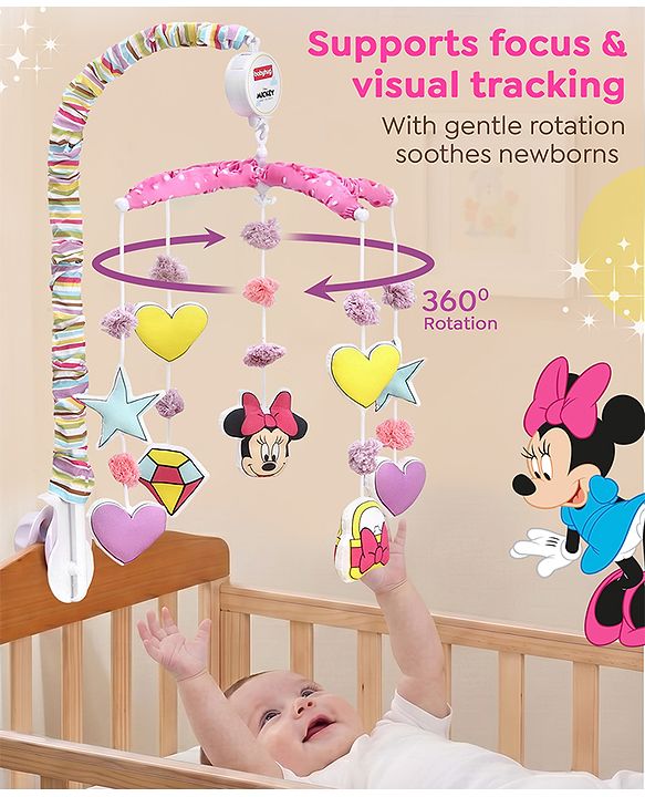 Babyhug Disney Mickey Musical Cot Mobile for Newborn & Toddlers| Crib Décor Toy| Rotating Figures & Gentle Music| Motor Skills & Visual Tracking| Stimulates Hearing| Baby Shower Gift | BIS Certified